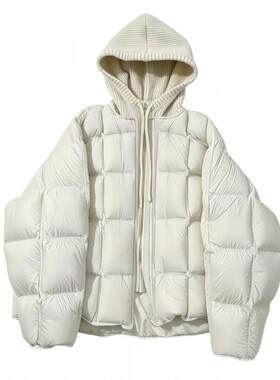 韩系不臃肿针织连帽羽绒棉服女潮
