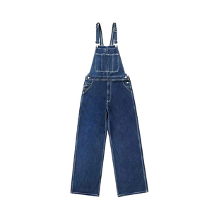 连体裤背带蔚蓝色牛仔背带裤男女款重工明线水洗秋季新款百搭通勤