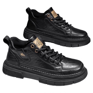 海澜之家工装鞋男款2025冬季新款黑色厚底增高皮鞋男士加绒马丁靴