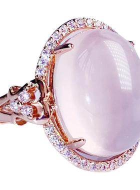 甜美风纯银淡粉水晶蛋面芙蓉石