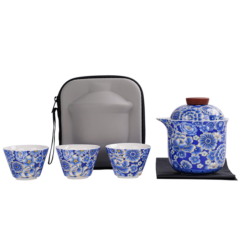 德化青花瓷羊脂玉旅行茶具套装
