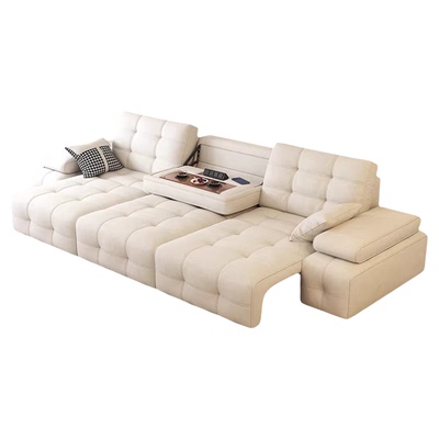 零靠墙电动伸缩奶油风雪尼尔沙发