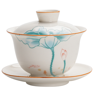 2025新款羊脂玉白瓷盖碗茶杯茶具陶瓷三才泡茶碗带盖女士个人专用