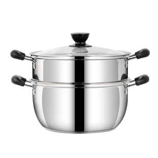 不锈钢家用蒸笼小蒸锅煤气灶专用蒸锅复底三层加厚3层双小2层蒸包