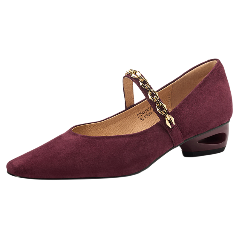 星期六法式高级感绒面玛丽珍鞋女新款金属一字带尖头通勤浅口单鞋