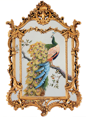 法式风玄关孔雀绿色纯手绘油画