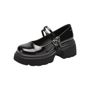 达芙妮厚底玛丽珍女鞋2026新款黑色粗跟小皮鞋配裙子高跟鞋单鞋女