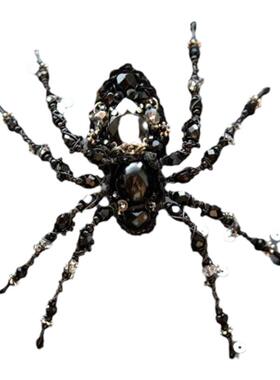 黑色蜘蛛水晶珠子亮片可调戒指