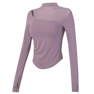 健身女孩带胸垫瑜伽服长袖普拉提训练紧身显瘦高级感网纱运动上衣