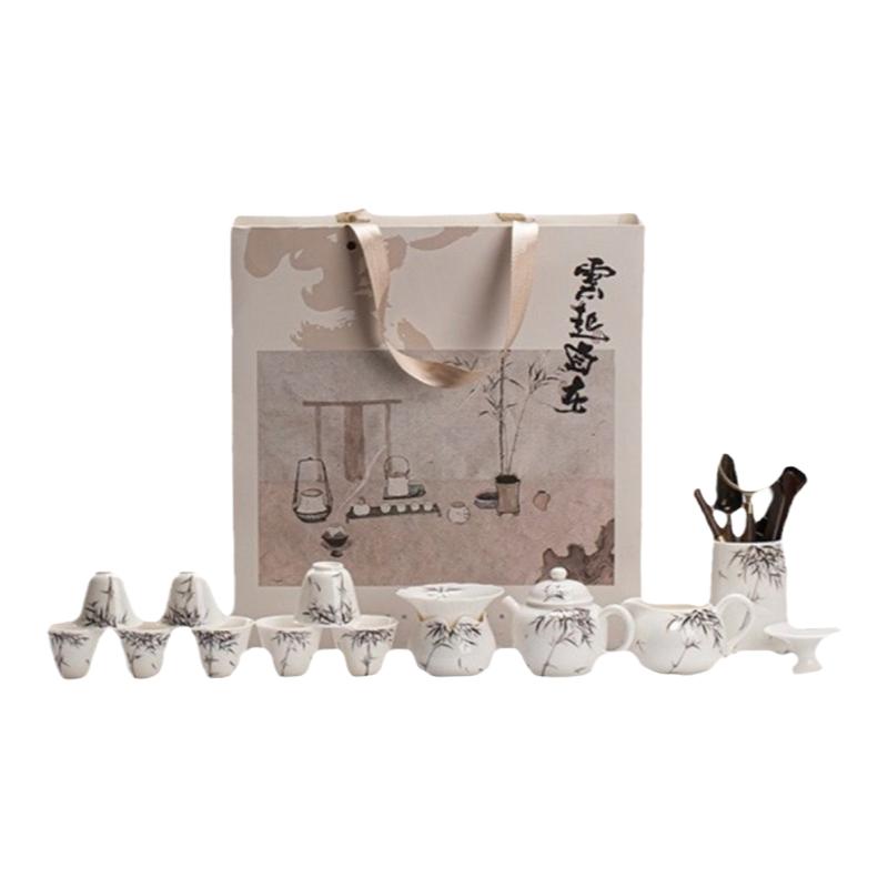 德化白瓷手绘竹子茶具套装