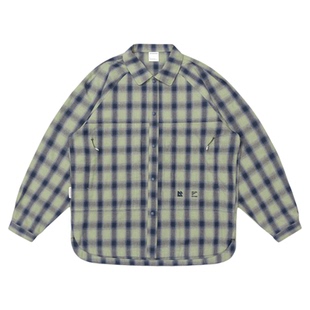 warmtrees户外支线TreeOutside蓝色格子结构口袋插肩长袖衬衫