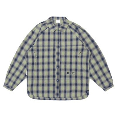 warmtrees户外支线TreeOutside蓝色格子结构口袋插肩长袖衬衫