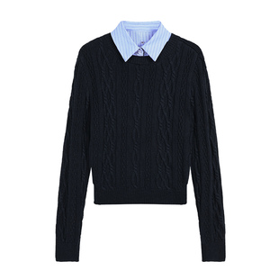 pusumede 可拆卸衬衫领丨假两件麻花毛衣女设计感修身针织衫上衣