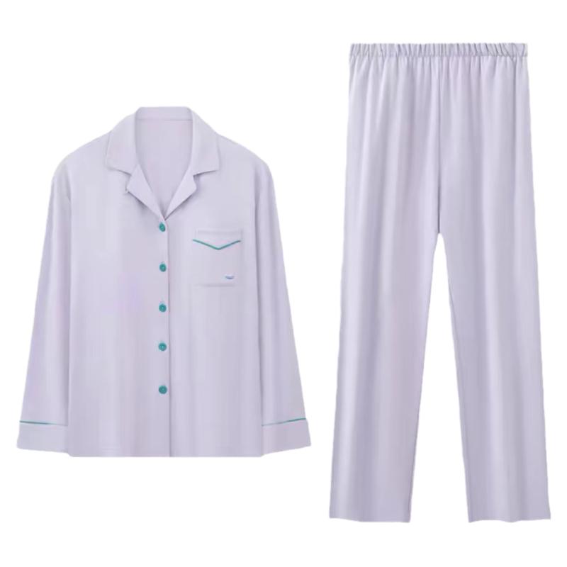 正品红豆夏季睡衣100%纯棉男女士情侣长袖长裤家居服套装可外穿款