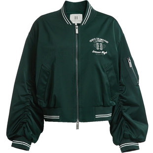 SEASON HIGH女装上衣夹克外套时尚潮流弹力罗纹棒球领字母刺绣