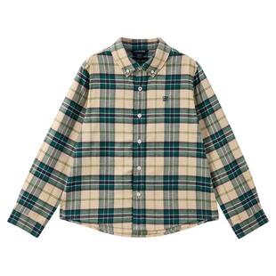 【100%棉】eland kids衣恋童装男童女童衬衫2025年秋新品格子翻领