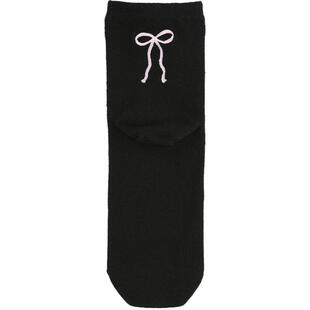 Tabio蝴蝶结袜子女秋冬百搭日系可爱堆堆袜女芭蕾风白色中筒袜