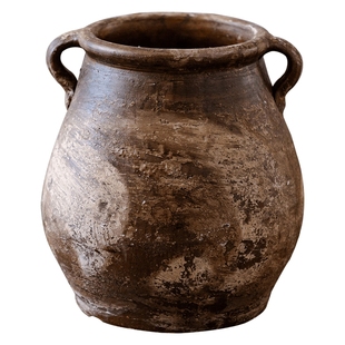 掬涵艺术陶罐复古做旧粗陶花盆手工仿古陶土插花花瓶陶盆黑陶摆件