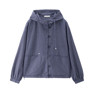 设计师款佐丹奴连帽外套女2026年春宽松抽绳格纹工装夹克18375806