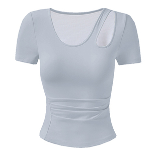 蓝色短袖瑜伽服上衣女夏季绝美健身衣运动普拉提套装短袖2026新款