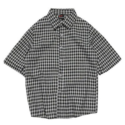 男士短袖黑白格子衬衫