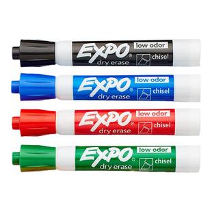 美国白板笔EXPO80078水性可擦三福白板笔低气味环保扁头斜头彩色套装会议教学80001