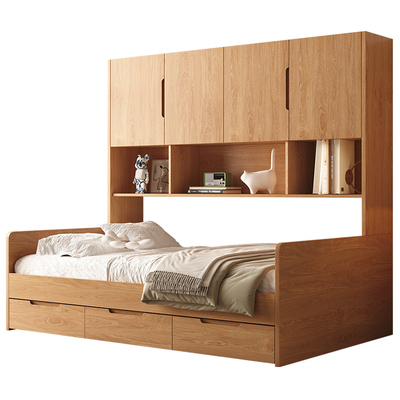 全实木儿童床北欧床柜一体组合床小户型现代简约橡木1.2米储物床