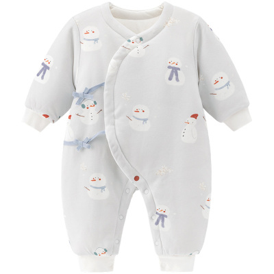 木生棉秋冬季夹棉连体衣绑带保暖