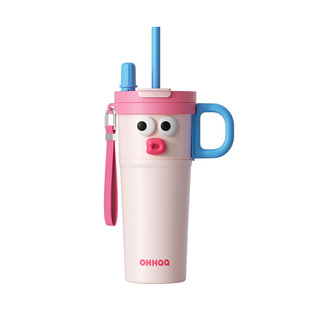 OHHAA吸管保温杯大容量水杯女生新款高颜值便携车载咖啡随行杯子