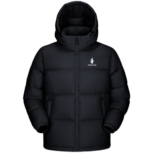 企鹅雪泡芙羽绒服女25秋冬新款户外防风加厚短款黑色连帽面包服男