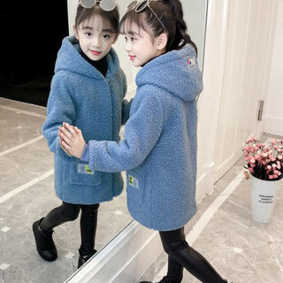 女童冬装棉衣中长款2023新款韩版中大童加绒加厚羊羔绒棉袄毛毛衣