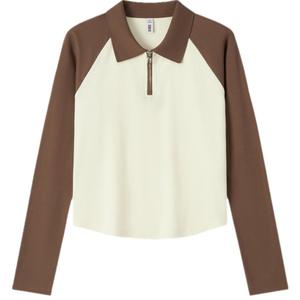 [商场同款]森马POLO衫女短款拼色插肩袖2024新款秋季修身上衣显瘦