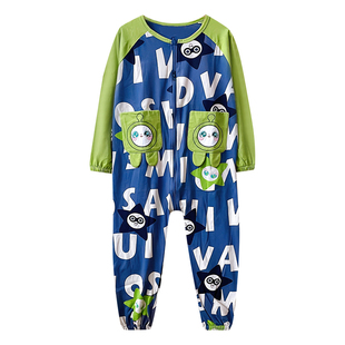 蛋仔男童法兰绒连体睡衣秋冬中大童小学生加厚珊瑚绒儿童拉链睡袋