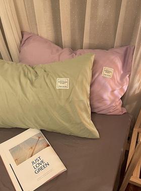 混搭撞色枕套水洗棉纯色48*74cm两只装枕头套ins风黄色单双人一对