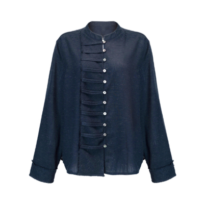 亚麻贝壳扣中式衬衫打底衫