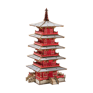 寒山寺 积木质3d立体拼图古代建筑3一6岁儿童益智玩具手工diy礼物