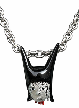 黑色恶魔角半立体人像嘻哈项链