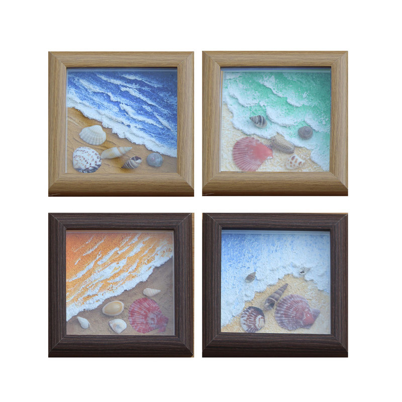 成品定制海洋贝壳大海沙滩刮刀肌理装饰画海螺贝壳纪念品相框礼物