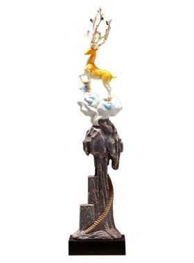 入门玄关细长竖高步步高升鹿摆件