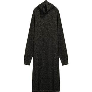 COCOBELLA静奢黑色金葱亮片长袖毛衣裙女高领针织连衣裙FR3066-2