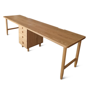 北美红橡木实木双人书桌原木家用办公桌北欧简约电脑桌定制学习桌