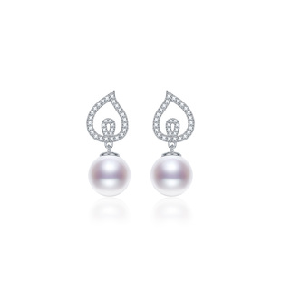 京润珍珠未然925银淡水有核珍珠耳钉9-10mm圆形珍珠白色珠宝耳环P