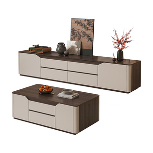 全实木电视柜茶几组合简约现代储物柜客厅家用落地定制电视机柜子