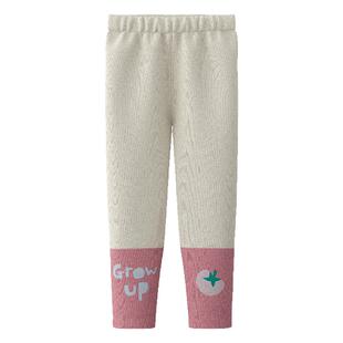 【新品】papa爬爬秋季儿童裤子女童打底裤坑条纹撞色长裤弹力休闲