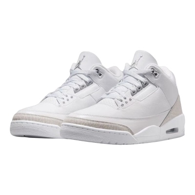 乐积运动 AIR JORDAN 3 AJ3 纯白 白灰中帮复古篮球鞋 CT8532-111