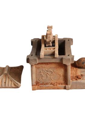 汉代陶器亭式灰陶井摆件高古水井老窑古玩古董老旧货复古装饰品