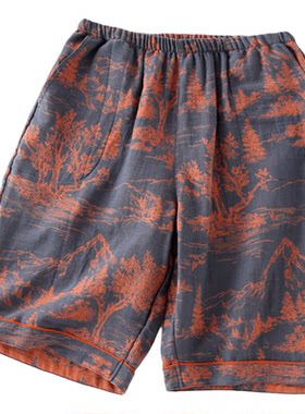 200斤男纯棉色织提花纱布短裤