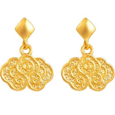 明牌珠宝古法黄金吉祥灵云耳饰