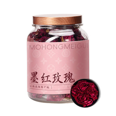 五虎墨红玫瑰花茶泡水喝冻干云南重瓣玫瑰花大朵一杯一朵罐装散装
