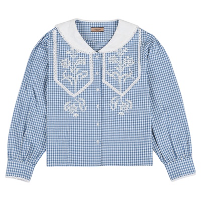 VitalSign格纹水手领刺绣衬衫女